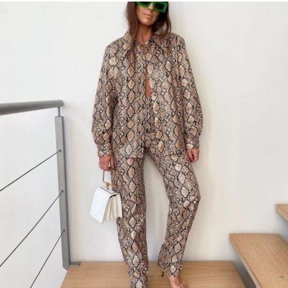 ZARA VEGAN LEATHER PANTS WITH SNAKE SKIN PATTERN - Picture 5 of 16